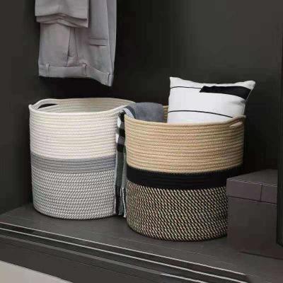 China Custom Logo Cotton Rope OEM Laundry Storage Baskets Woven With Handle for sale