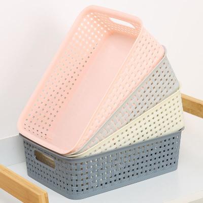 China Impact Resistant Sustainable Woven Plastic Storage Basket For Bathroom Kitchen for sale