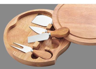 Chine Panneau de fromage et cadeau pivotants en bambou ronds de pendaison de crémaillère d'ensemble de couteau à vendre
