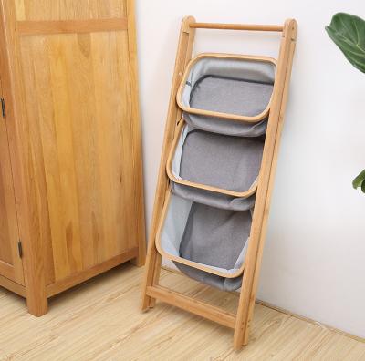 China Washing 3 Layer Oxford Bamboo Laundry Hamper With Stand for sale
