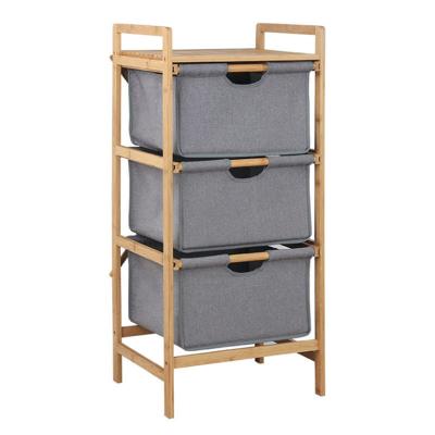 China Three Layers Bamboo Laundry Basket Bathroom Shelf Storage Waterproof With Handle for sale