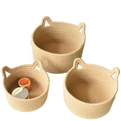 China 99.99% Cotton Thread Basket Woven Rattan Cat Ear Round for sale