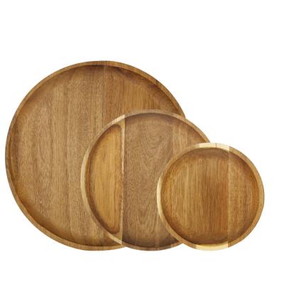 China Home Anti Fall Round Bamboo Tray , Acacia Wood Serving Tray / Plate for sale