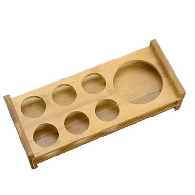 China 7 Holes Paddle Shot Bamboo Wine Glass Holder Beer Cup Serving Tray With Handle for sale