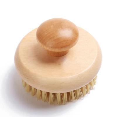 China Exfoliating Natural Bristle Bath Brush Spa Shower Body Massager Round Wooden for sale