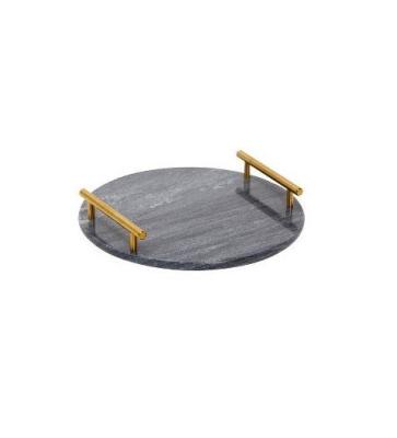 China Metal Handles 12 Inches Marble Stone Tray For Home And Restaurant for sale