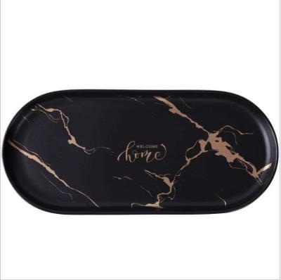 China Black Marble Lead Free Ceramic Serving Tray Round Oval Non Toxic for sale