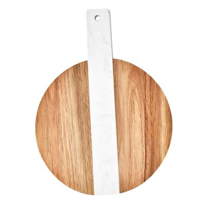 China Kitchen round cutting board Marble acacia wood splicing cutting board with handle for sale
