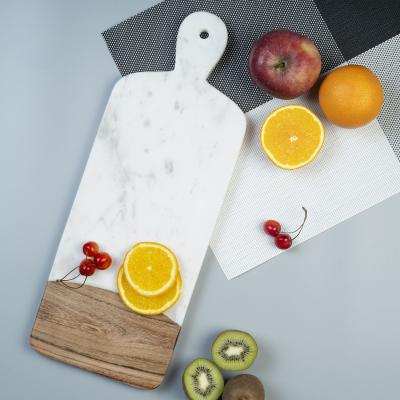 China Kitchen Decor cutting board Marble acacia wood splicing cutting board with handle for sale