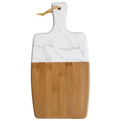 China Kitchen wood Cutting board Marble Acacia wood splicing tray with handle for sale