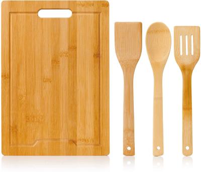 China Extra Large Kitchen Bamboo Wood Cutting Board With 3 Pcs Utensils Set for sale