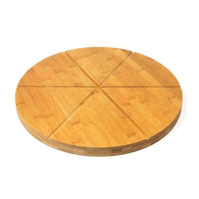 China Round 25cm Bamboo Butcher Block Cutting Board Divide Pizza Tray With Cutter Wheel for sale