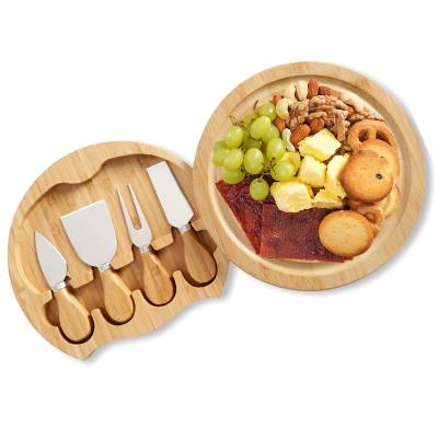 China Cheese Tools Round 21.8x4cm Bamboo Cheese Cutting Board And Knife Set for sale