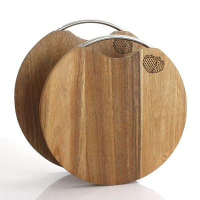 China Kitchen Round Dia 30cm Acacia Wood Cutting Board With Handle for sale