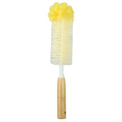 China Long Bamboo Handle Sponge Bottle Cleaning Brush For Kitchen for sale