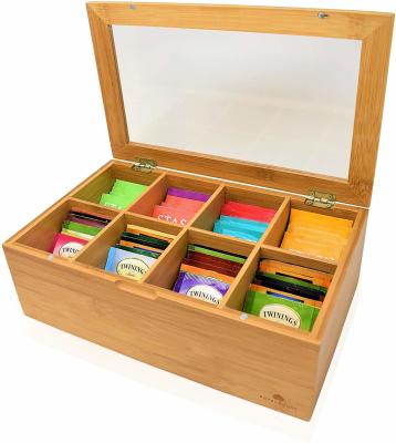 China Bamboo Pantry Tea Organizer With Clear Window Top for sale