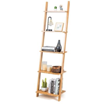 China Five Layer Ladder Bamboo Bookshelf Multifunctional Storage Display Rack for sale