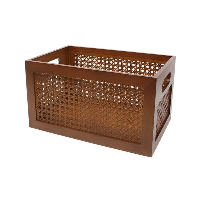 China Woven Desks Antibacterial Wooden Storage Baskets With Handles for sale