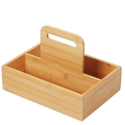 China Wood Light Weight Bamboo Food Storage Container Divided Bin With Carrying Handle for sale