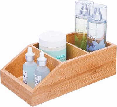China Storage 25.2*15.2*8.9cm Bamboo Bathroom Organizer Bin Box 3 Divided Sections for sale