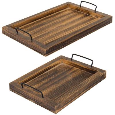 China Eating Antibacterial Bamboo Food Tray Kitchen Wood Serving Rustic Set With Handle for sale