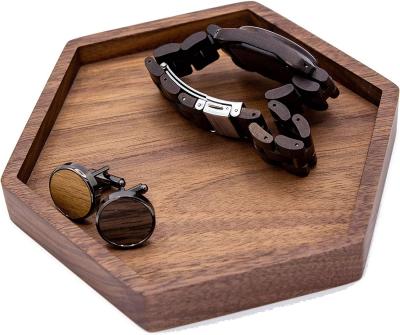China Round Wooden Jewelry Display Tray 13.5x12.2x1.9cm For Ring Necklace for sale