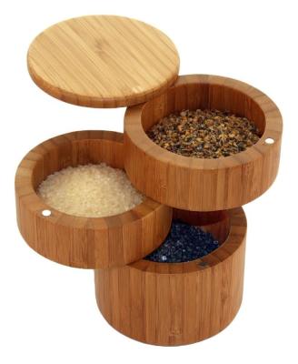 China Round 3 Tiered Natural Bamboo Storage Drying Boxes With Removeable Lids for sale