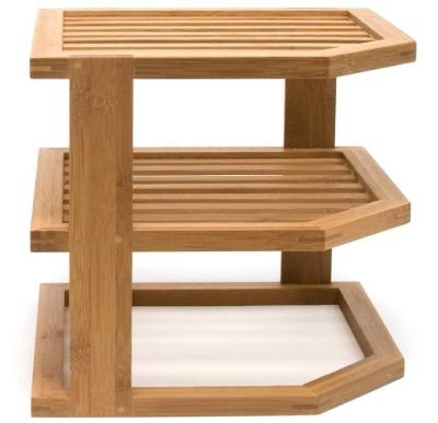 China 3 Tier Drainer Drying Wooden Dish Rack For Plate Bamboo Kitchen Corner Organizer Shelf for sale