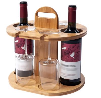 China 11.8x9.8x11.8 Inch Wooden Wine Rack Wine Storage Set Holds 2 Bottles And 4 Glasses for sale