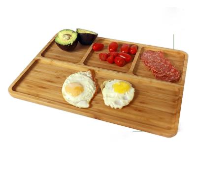 China 4 Compartment Fast Food Bamboo Serving Trays / Divided Plates for sale