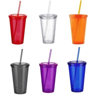 China Red Pink 500ml Plastic Drinking Glasses Tumbler Cups Double Wall for sale