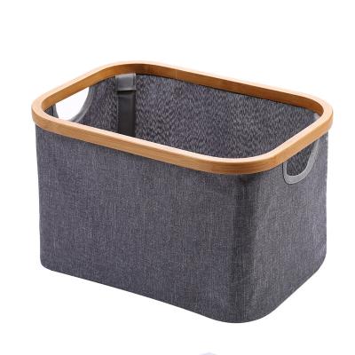 China Rectangle Fiber Rod Collapsible Bamboo Laundry Hamper With Lid 40*33*45cm for sale