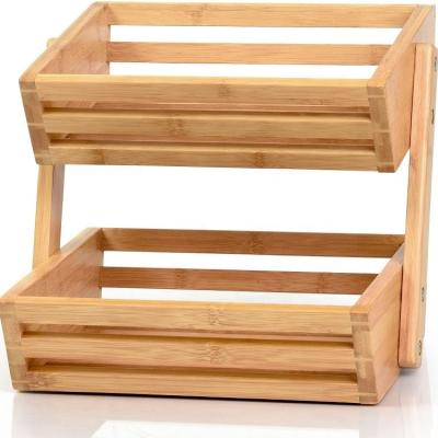China 100% Bamboo Kitchen Storage Multifunctional 2 Tier Vegetable Rack for sale