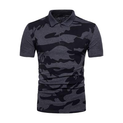 China Camo Print Patchwork Lapel OEM T Shirts 270gsm Spring Summer Polo Outfit Men for sale