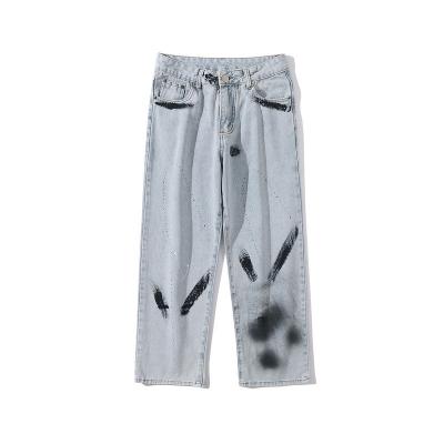 China OEM Logo Hand Painted Straight Leg Jeans Graffiti Pants Factory Low MOQ Manufacturer for sale