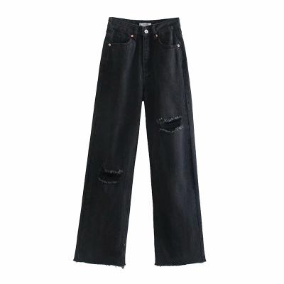 China Manufactuer Customized Woman High Waisted Loose Wide Leg Straight Leg Jeans for sale