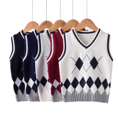 China OEM Tartan Knitted Waistcoat 100% Cotton Preppy Sweater Vest For Kids for sale