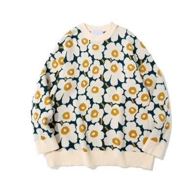 China Floral Printing Bespoke Sweaters Round Collar Cotton Polyester Blend Sweaters for sale