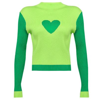 China Custom O Neck Girl Long Sleeve Sweater Viscose Two Pieces Top With Heart for sale