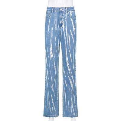 Chine La caractéristique adaptée aux besoins du client de style de Madame Straight Jeans Street a fendu les jeans convenables minces à vendre