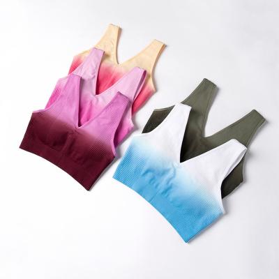 China Oem Factory Manufacturer Custom Logo Padded Seamless Yoga Sports Bra Women Gradient Color Fitness Sport Bra for sale