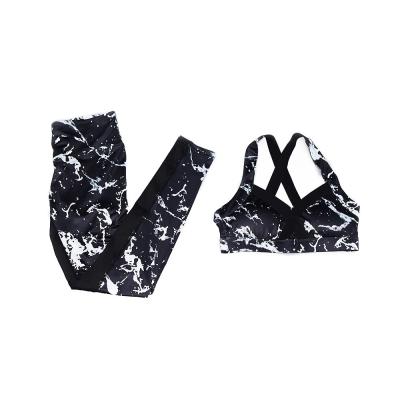 China Marbling Sexy Yoga Pants And Sports Bra Summer Womens Fitness Tracksuit for sale