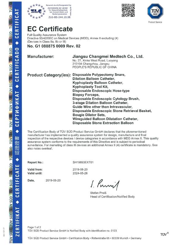 CE Certificate - Jiangsu ChangMei Medtech Co., Ltd.