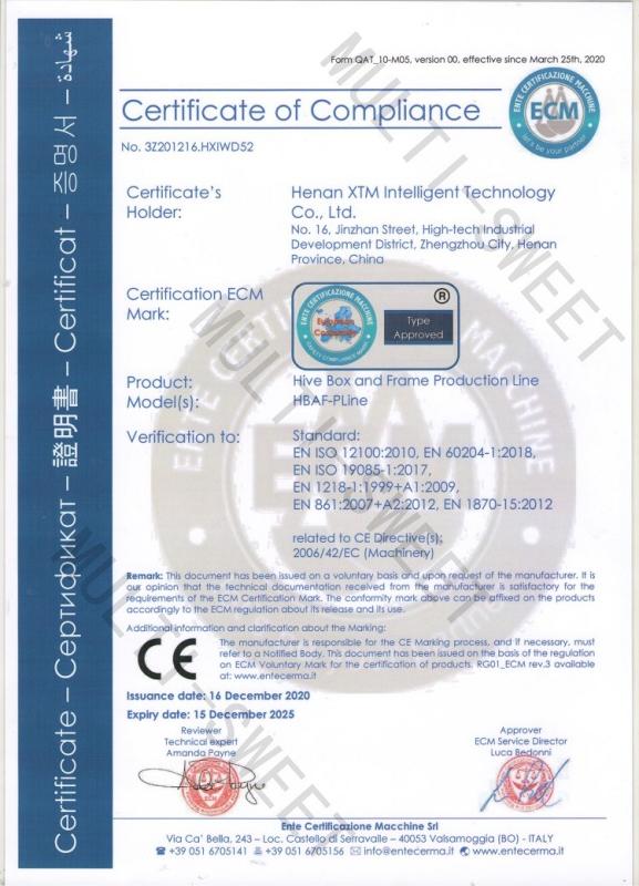 Certificate of Compliance - Henan Multi-Sweet Beekeeping Technology Co., Ltd.