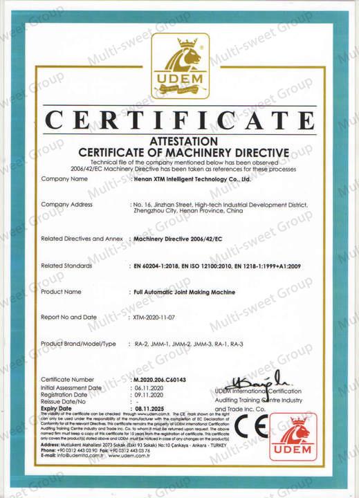 CERTIFICATE OF MACHINERY DIRECTIVE - Henan Multi-Sweet Beekeeping Technology Co., Ltd.