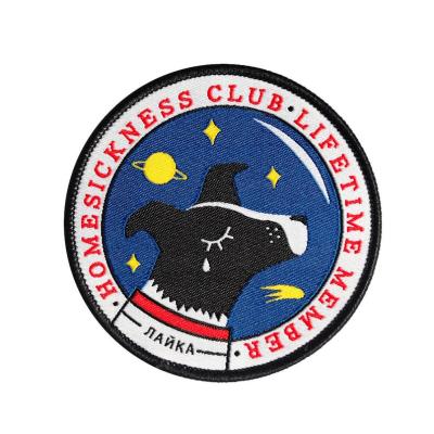 China new design 3D club name logo bulk high quality merrow border large woven patch for apparel for sale