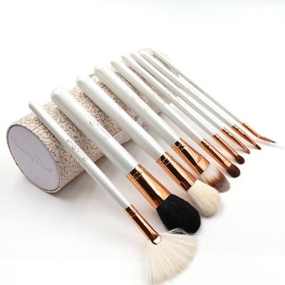 China White Wooden Handle Synthetic Makeup Brush Set 9pcs With Case for sale