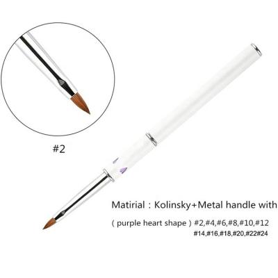 China #2~#24 100% Kolinsky Sable Nail Art Brush White Metal Handle Oval Nail Brush for sale