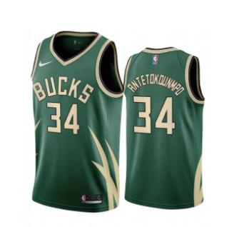 China Mens Milwaukee Bucks #34 Giannis Antetokounmpo Stitched Green 2021 Earned Edition Swingman Jersey for sale