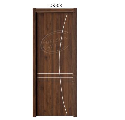 China BES DK-03 WPC wood pvc composite hollow pure and full wpc material interior cheap doors with surface stripe inlay for sale